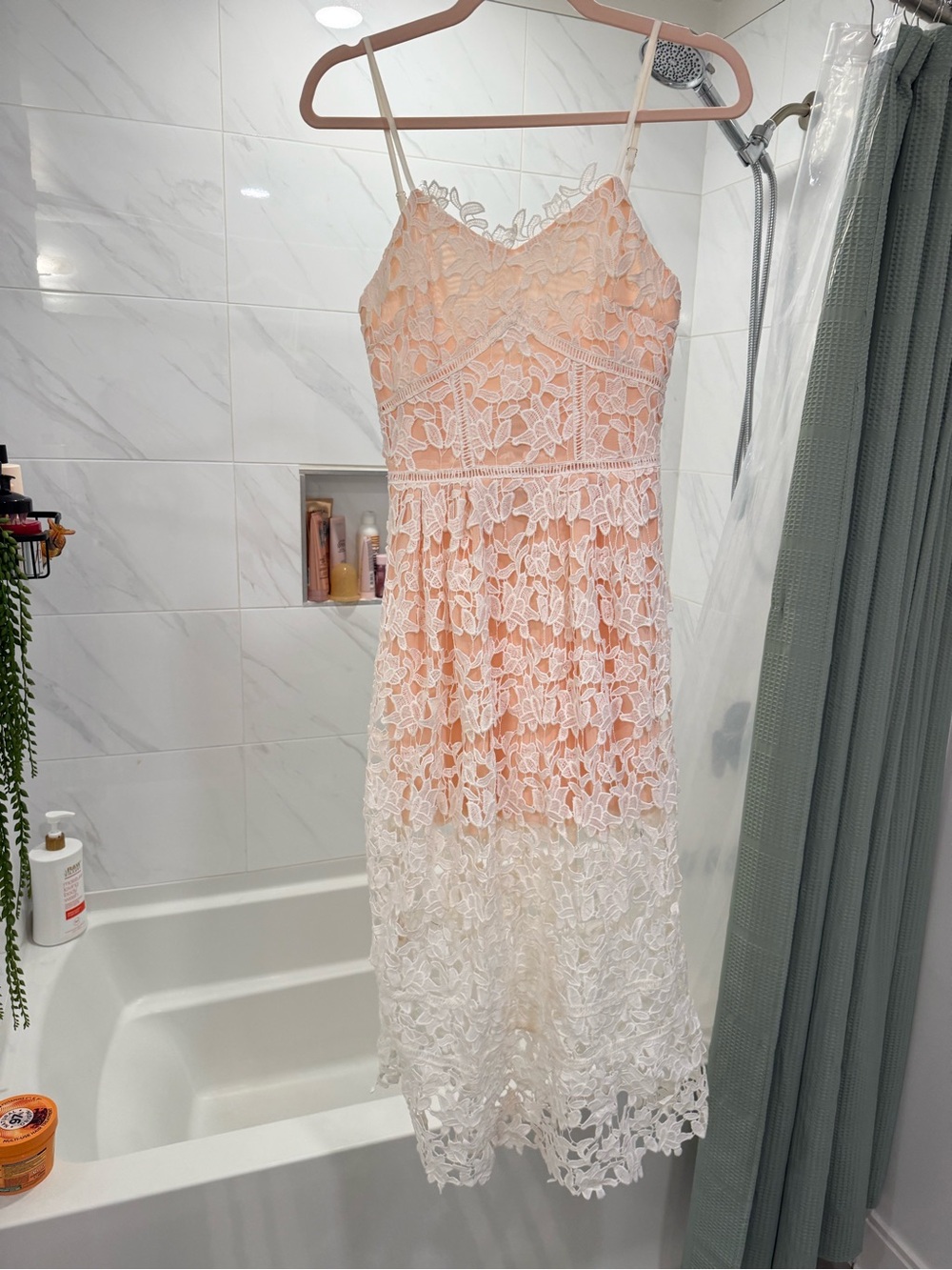 Peach and White Lace Midi Dress